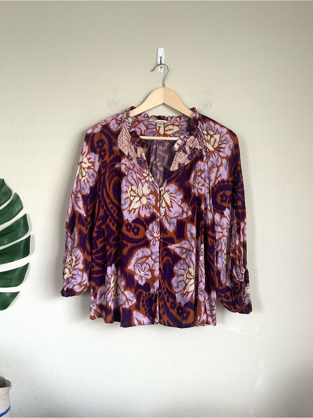 Sundance Flower Block Print Silky Viscose Blouse